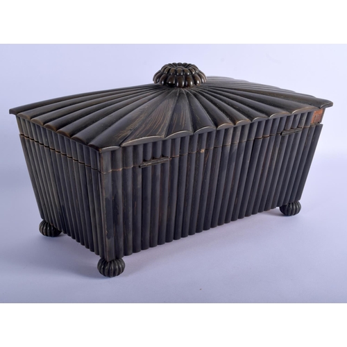 360 - A LARGE 19TH CENTURY ANGLO INDIAN CARVED BUFFALO HORN WORK BOX with fitted interior. 36 cm x 22 cm.