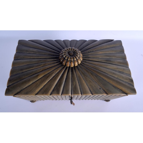 360 - A LARGE 19TH CENTURY ANGLO INDIAN CARVED BUFFALO HORN WORK BOX with fitted interior. 36 cm x 22 cm.