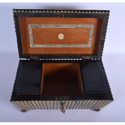 360 - A LARGE 19TH CENTURY ANGLO INDIAN CARVED BUFFALO HORN WORK BOX with fitted interior. 36 cm x 22 cm.