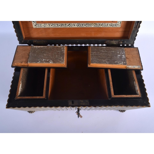 360 - A LARGE 19TH CENTURY ANGLO INDIAN CARVED BUFFALO HORN WORK BOX with fitted interior. 36 cm x 22 cm.