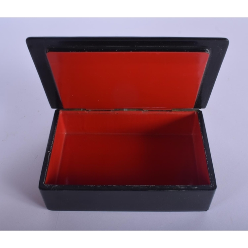 367 - A RUSSIAN BLACK LACQUER BOX AND COVER. 15 cm x 10 cm.