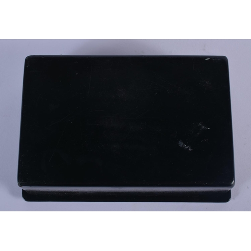 367 - A RUSSIAN BLACK LACQUER BOX AND COVER. 15 cm x 10 cm.