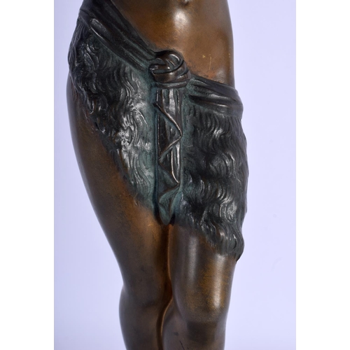 374 - A LOVELY ART DECO COLD PAINTED BRONZE AND AGATE FIGURAL LAMP modelled as a female holding an over tu... 