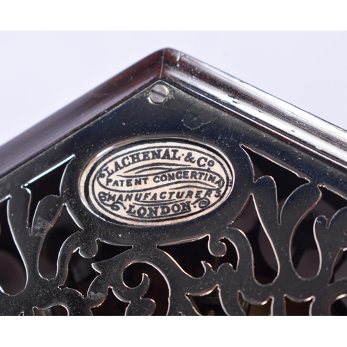 377 - A BOXED 48 BUTTON LACHENAL & CO CONCERTINA within a case. Each end 16 cm x 16 cm.
