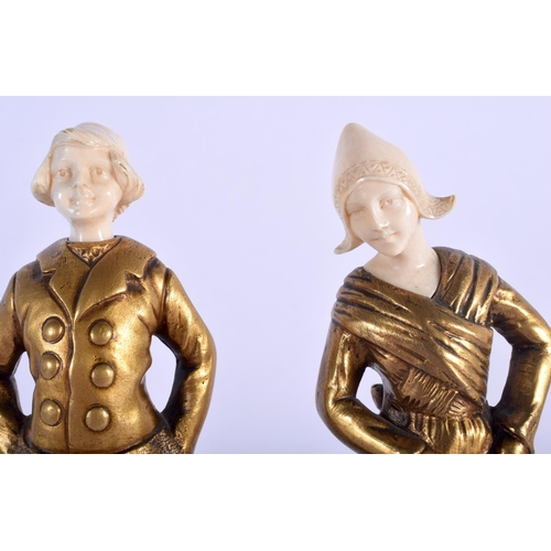 392 - French School (C1920) Bronze and Ivory, Pair of Figures. 17 cm high.