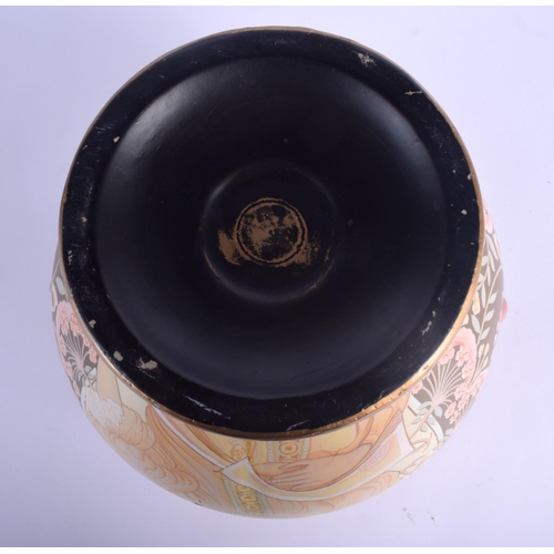 40 - AN UNUSUAL TWIN HANDLED ART NOUVEAU ENAMELLED OPALINE GLASS VASE decorated with a classical maiden. ... 