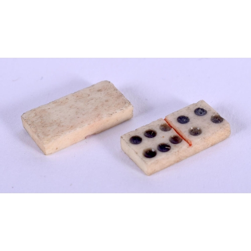 402 - A SET OF EARLY 19TH CENTURY BONE DOMINOS within a fine quality box, together with another domino box... 