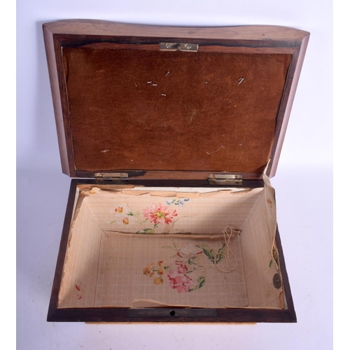 407 - AN ANTIQUE ROSEWOOD BOX with brass fittings. 22 cm x 17 cm.