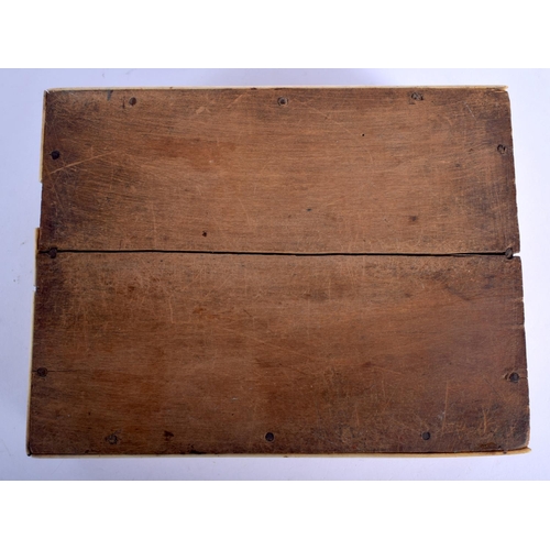 408 - A RARE 19TH CENTURY ANGLO INDIAN VIZAGAPATAM RECTANGULAR BOX decorated with buildings and scrolling ... 