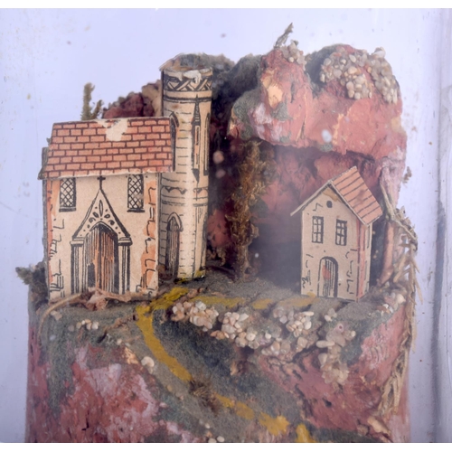 413 - A RARE PAIR OF 19TH CENTURY ROLLED PAPER DIARAMA LANDSCAPES contained within glass domes. Largest 18... 