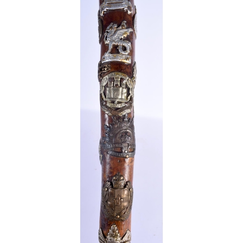 417 - AN UNUSUAL VINTAGE MILITARY FOLK ART TYPE EAGLE HEAD WALKING CANE of almost cermonial axe head form.... 