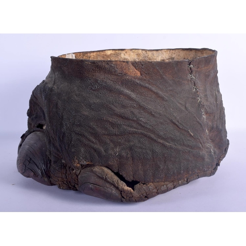 420 - A VICTORIAN TAXIDERMY ELEPHANT FOOT PLANTER. 33 cm x 22 cm.