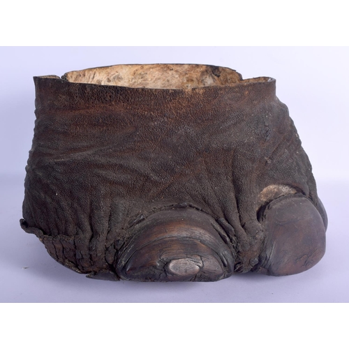 420 - A VICTORIAN TAXIDERMY ELEPHANT FOOT PLANTER. 33 cm x 22 cm.
