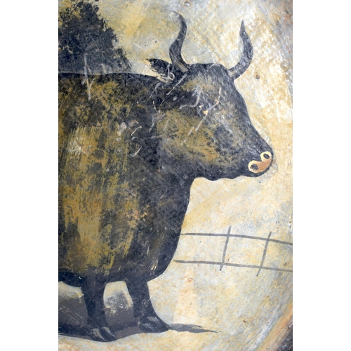 424 - A RARE LARGE MID 19TH CENTURY PRIZE BULL BUTCHERS DISPLAY SERVING PLATTER painted with a standing bu... 