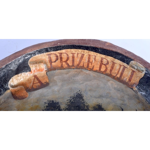 424 - A RARE LARGE MID 19TH CENTURY PRIZE BULL BUTCHERS DISPLAY SERVING PLATTER painted with a standing bu... 