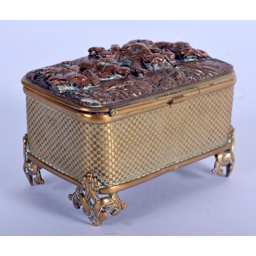 441 - A MID 19TH CENTURY EUROPEAN MIXED METAL ELKINGTON TYPE CASKET decorated with figures merry making. 7... 
