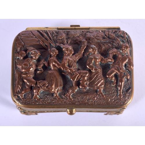 441 - A MID 19TH CENTURY EUROPEAN MIXED METAL ELKINGTON TYPE CASKET decorated with figures merry making. 7... 