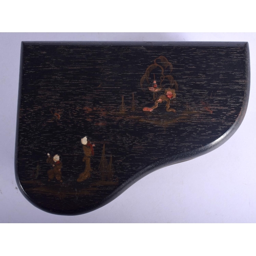 443 - A GEORGE III COUNTRY HOUSE BLACK LACQUER FAN decorated with Chinese figures, together with a painted... 