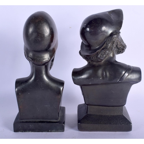 457 - A PAIR OF ANTIQUE GRAND TOUR BUSTS OF GREEK GODS. 17 cm high.