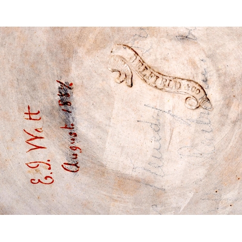 46 - A VERY RARE PAIR OF 19TH CENTURY BELLFIELD & CO TERRACOTTA DISHES painted by E Watt, unusually decor... 