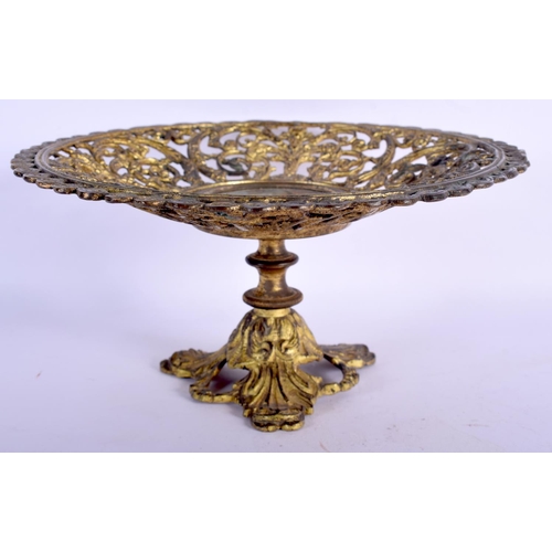 463 - A 19TH CENTURY GILT METAL REVERSE GLASS INSET PEDESTAL TAZZA depicting Walmer Castle. 18 cm x 10 cm.