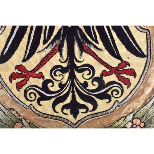 473 - AN UNUSUAL ANTIQUE EUROPEAN SILK EMBROIDERED EAGLE BIRD PANEL possibly Polish or German. 30 cm squar... 