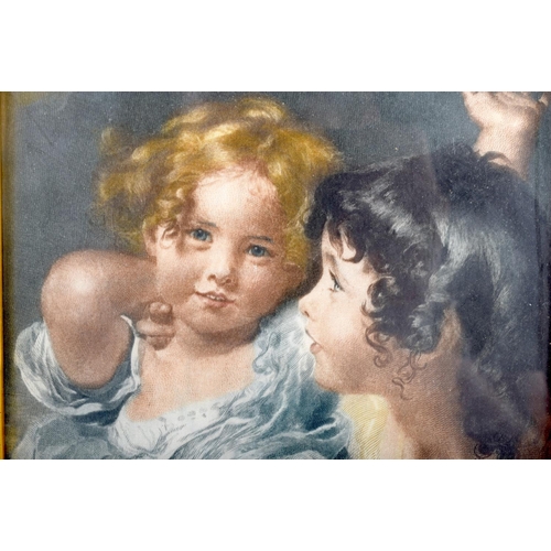 478 - AN ANTIQUE ITALIAN FLORENTINE CARVED WOOD FRAME containing an engraving of children. 45 cm x 37 cm.