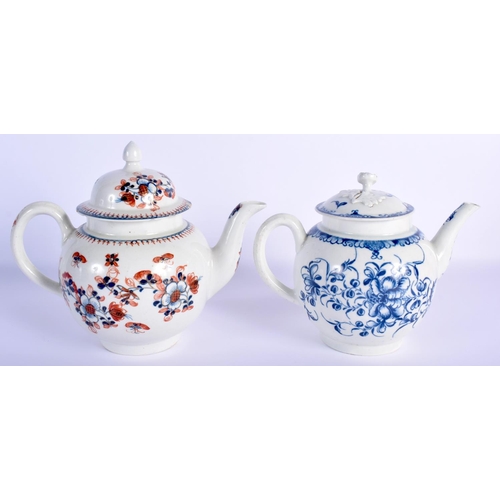 5 - AN 18TH CENTURY WORCESTER MANSFIELD TEAPOT AND COVER together with a Liverpool overglazed teapot and... 