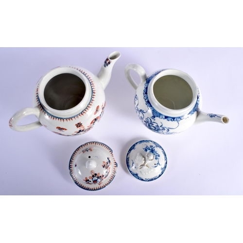 5 - AN 18TH CENTURY WORCESTER MANSFIELD TEAPOT AND COVER together with a Liverpool overglazed teapot and... 