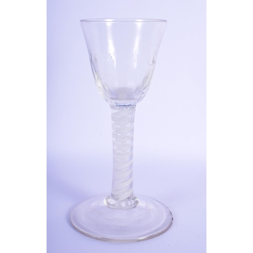 50 - A GEORGE III GLASS with ribbed bowl and spiral twist stem. 14.5 cm high.