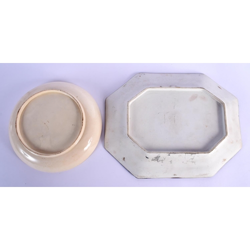 53 - A RARE ANTIQUE WEDGWOOD BLACK BASALT CLASSICAL PORCELAIN DISH together with a Wedgwood creamware dis... 