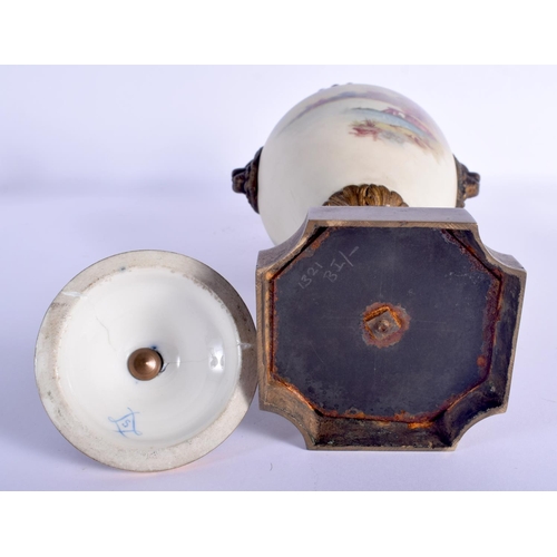 57 - A 19TH CENTURY FRENCH PARIS PORCELAIN VASE AND COVER possibly Sevres, painted with lovers within lan... 