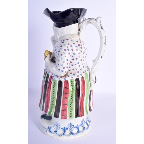 6 - A RARE 18TH/19TH CENTURY STAFFORDSHIRE PEARLWARE MARTHA GUNN CHARACTER JUG modelled taking snuff. 27... 