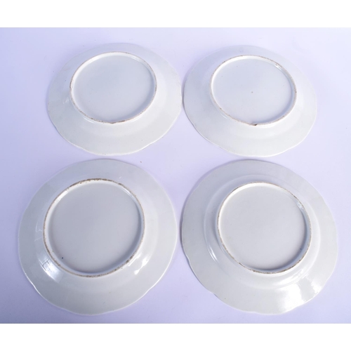 60 - FOUR 18TH CENTURY EUROPEAN BLUE AND WHITE PORCELAIN PLATES possibly Tournai, painted with insects an... 