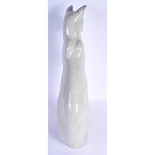 100 - A 1950S HEALS POTTERY FIGURE OF A SEATED CAT of elegant form. 54 cm x 20 cm.