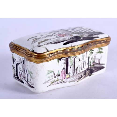 1007 - A VERY RARE 18TH CENTURY ENGLISH ENAMELLED SNUFF BOX the interior painted with a scene of a boy reve... 