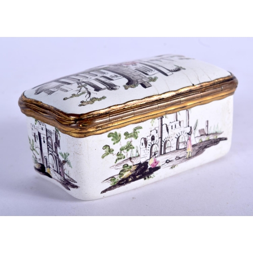 1007 - A VERY RARE 18TH CENTURY ENGLISH ENAMELLED SNUFF BOX the interior painted with a scene of a boy reve... 