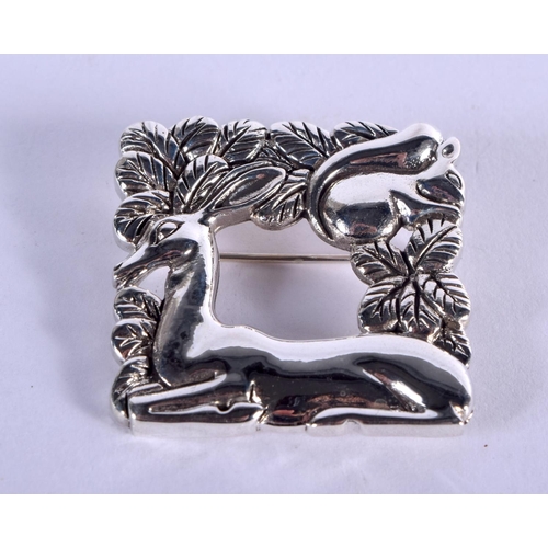 1010 - A DANISH SILVER DEER BROOCH. 13 grams. 3.5 cm x 3.5 cm.