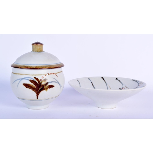 102 - A DAVID LEACH BOWL AND COVER together with a David Leach bowl. Largest 14 cm wide. (2)