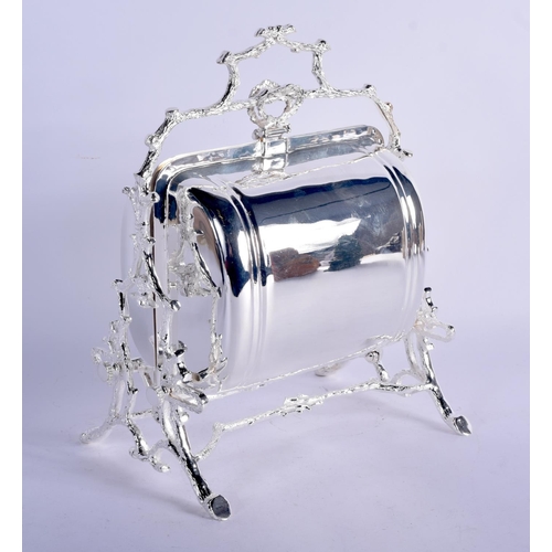 1023 - A SILVER PLATED BISCUIT BARREL. 150 grams. 27 cm x 21 cm.