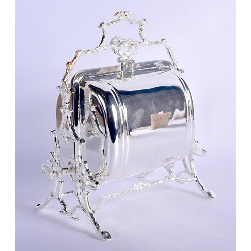 1023 - A SILVER PLATED BISCUIT BARREL. 150 grams. 27 cm x 21 cm.