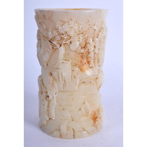 1026 - A CHINESE JADE TYPE BRUSH POT. 658 grams. 12 cm x 7 cm.