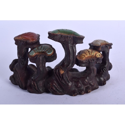 1028 - A CHINESE BRONZE AND HARDSTONE BRUSH REST 20th Century. 572 grams. 6.5 cm x 12 cm.