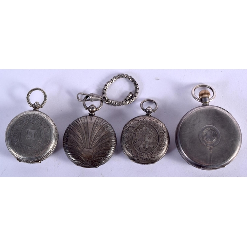 1037 - FOUR SILVER POCKET WATCHES. Various Hallmarks