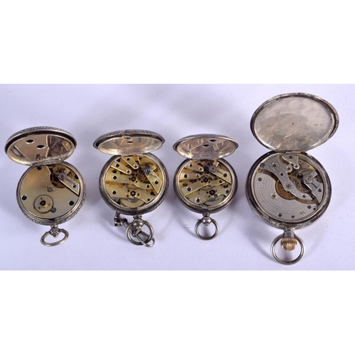 1037 - FOUR SILVER POCKET WATCHES. Various Hallmarks