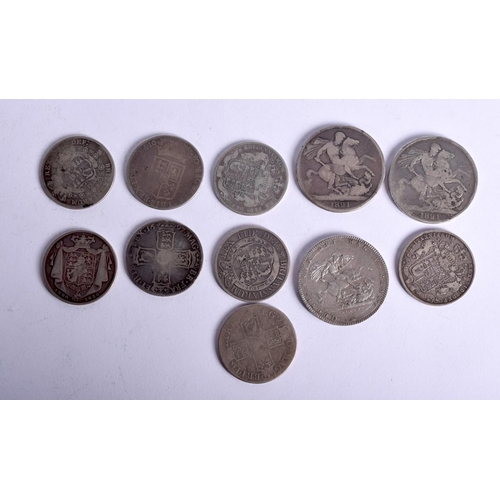 1057 - GEORGIAN COINS - 3 CROWNS AND 8 HALF CROWNS.  Weight 193g (11)