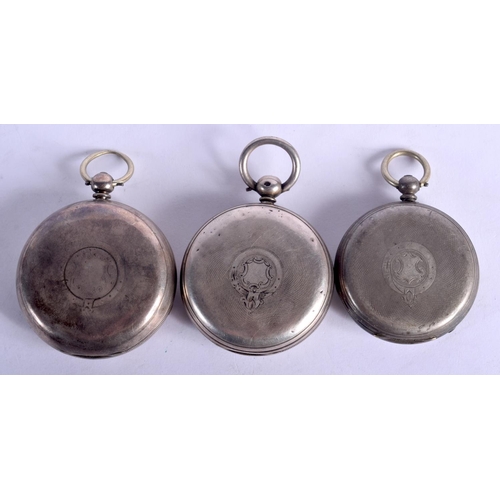 1060 - THREE SILVER POCKETWATCHES.  Hallmarked London 1870, Chester 1891 and Fine Silver Mark, total weight... 