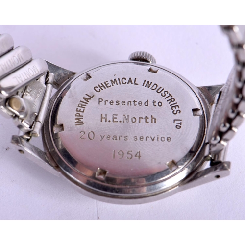 1068 - A GENTS 1940S PAUL BUHRE STAINLESS STEEL WRIST WATCH ORIGINALLY RETAILED BY GARRARD.  The back of th... 