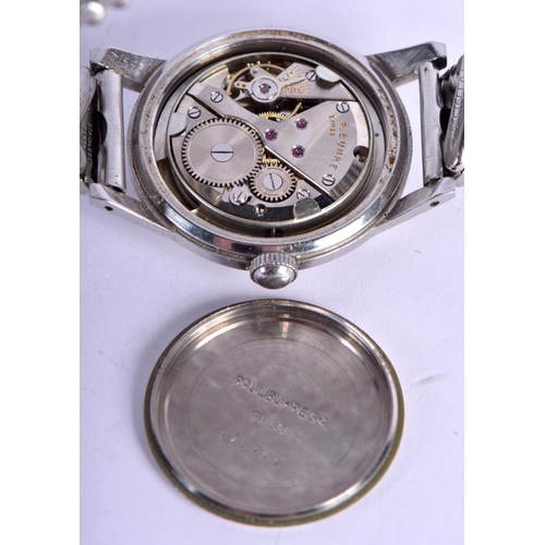 1068 - A GENTS 1940S PAUL BUHRE STAINLESS STEEL WRIST WATCH ORIGINALLY RETAILED BY GARRARD.  The back of th... 