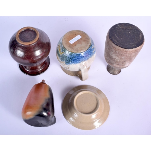 107 - A MICHAEL MOSSE JUG together with a burnished brown pot and three others. 16.5 cm high. (5)